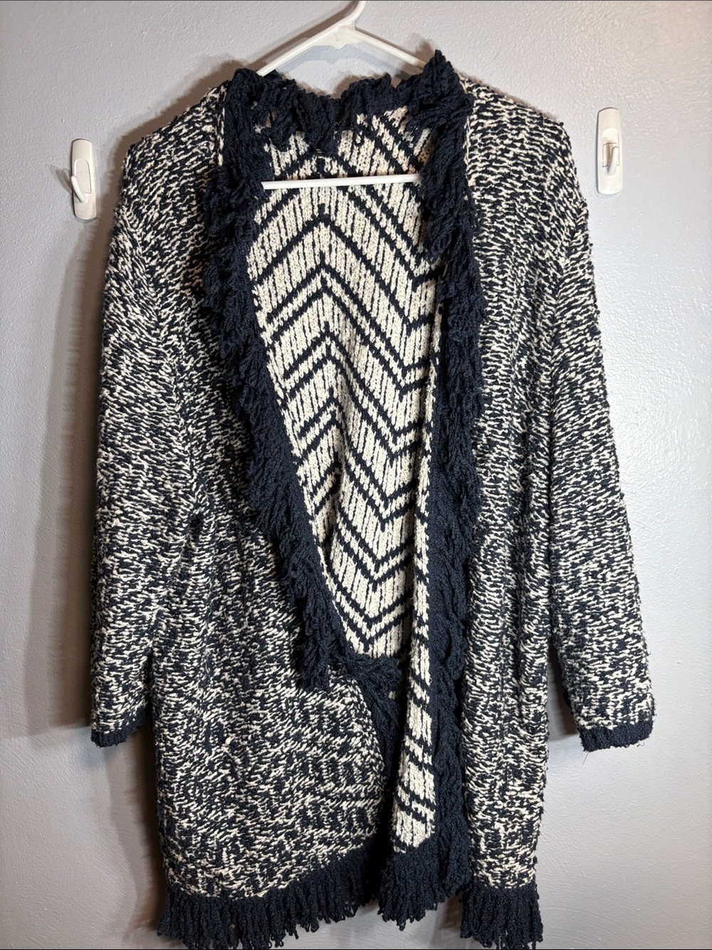 Lane Bryant navy and white Fringe Open-Front Sweater